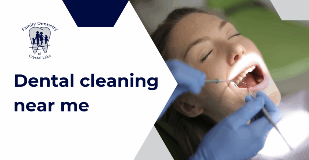 Woman receiving dental cleaning from a gloved dentist in a professional setting.